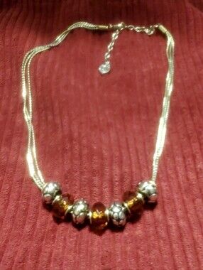 Gold-Tone Napier Necklace with Amber Glass Beads